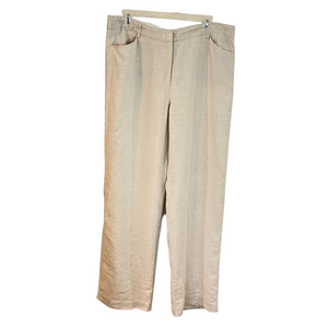 Spanner Women’s 100% Linen Light Beige Wide-Leg Pants 14 Office Business Tall
